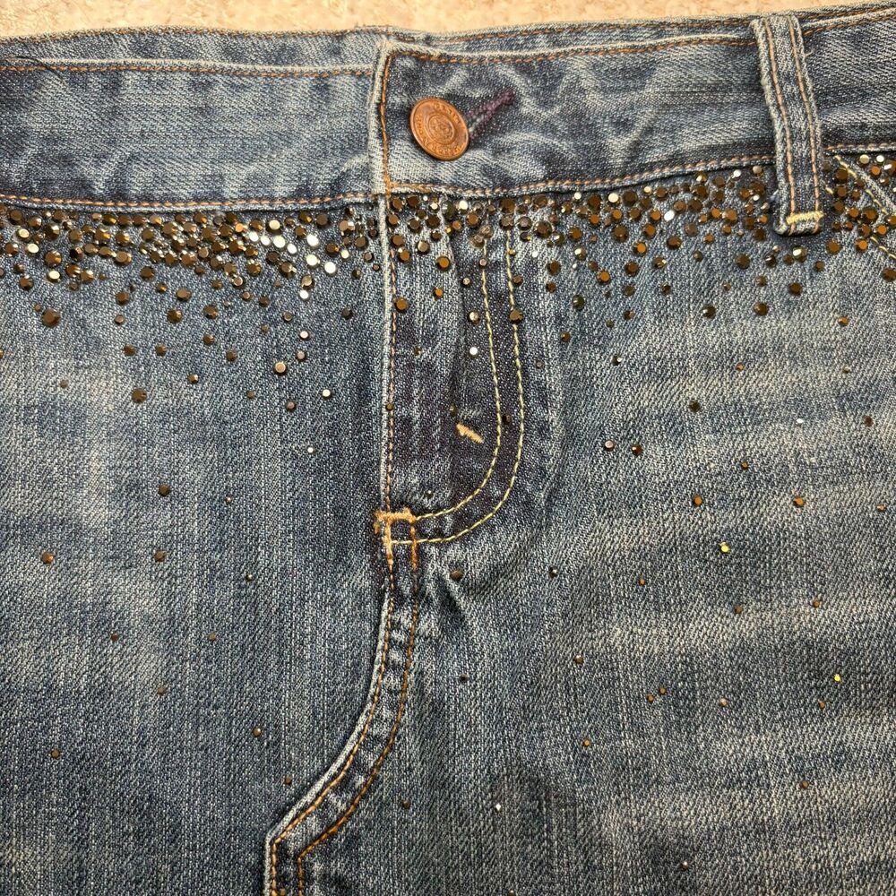 NWT Vintage Express X2 Denim Laboratory Mini Skirt Size 8 Y2K McBling Studded - Picture 3 of 11